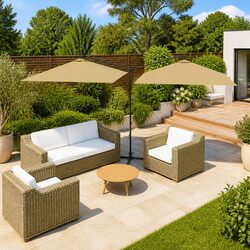 Durable Double Garden Parasol with Steel Pole - Taupe