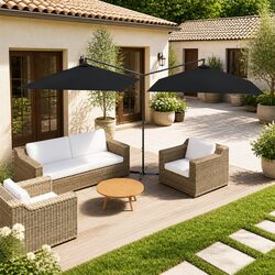 Premium Double Garden Parasol with Steel Pole - Black 600x300cm