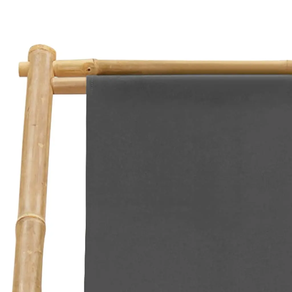 Adjustable Folding Deck Chair in Grey Canvas and Bamboo