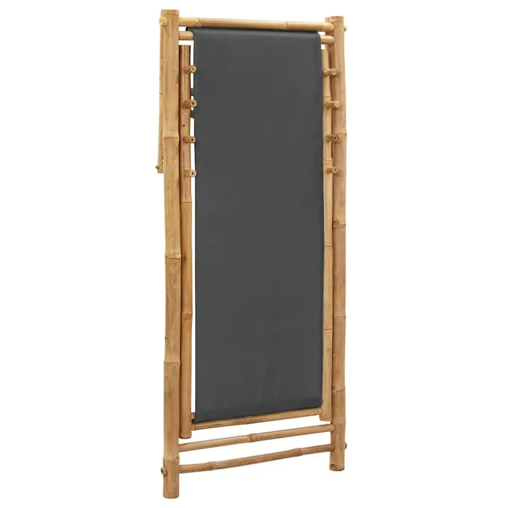 Adjustable Folding Deck Chair in Grey Canvas and Bamboo