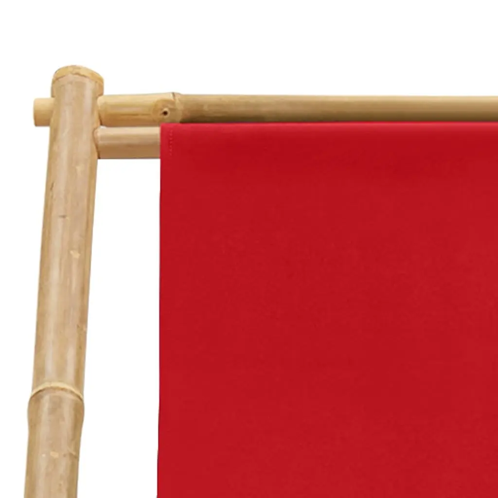 Outdoor Deck Chair Bamboo Canvas Red Garden Beach Camping Foldable 4-Position