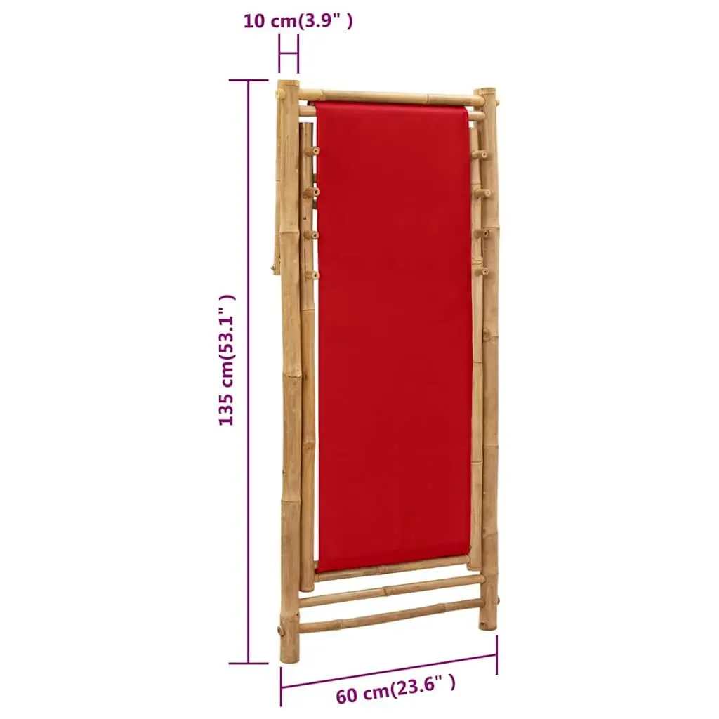 Outdoor Deck Chair Bamboo Canvas Red Garden Beach Camping Foldable 4-Position