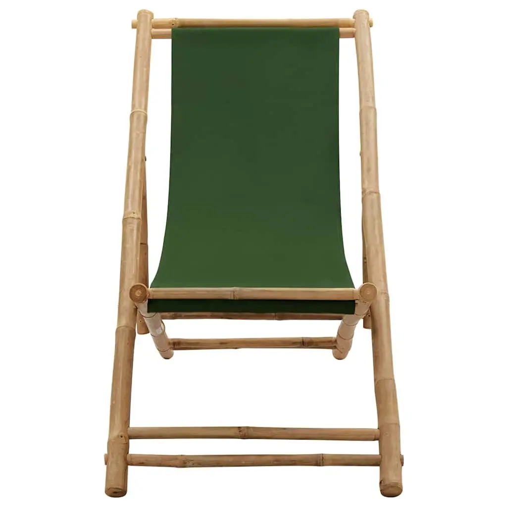 Bamboo and Canvas Green Deck Chair with 4-Position Adjustability