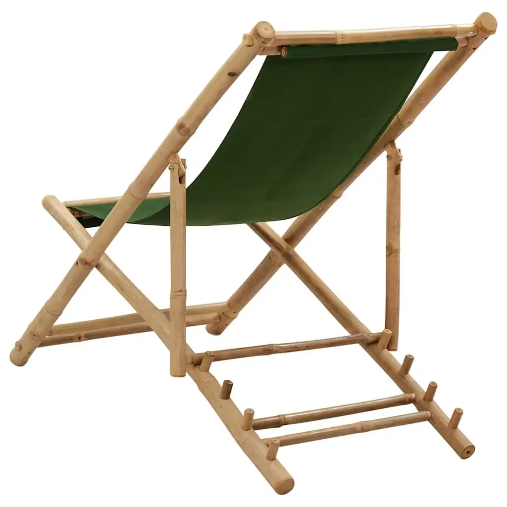 Bamboo and Canvas Green Deck Chair with 4-Position Adjustability