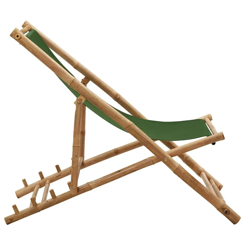 Bamboo and Canvas Green Deck Chair with 4-Position Adjustability