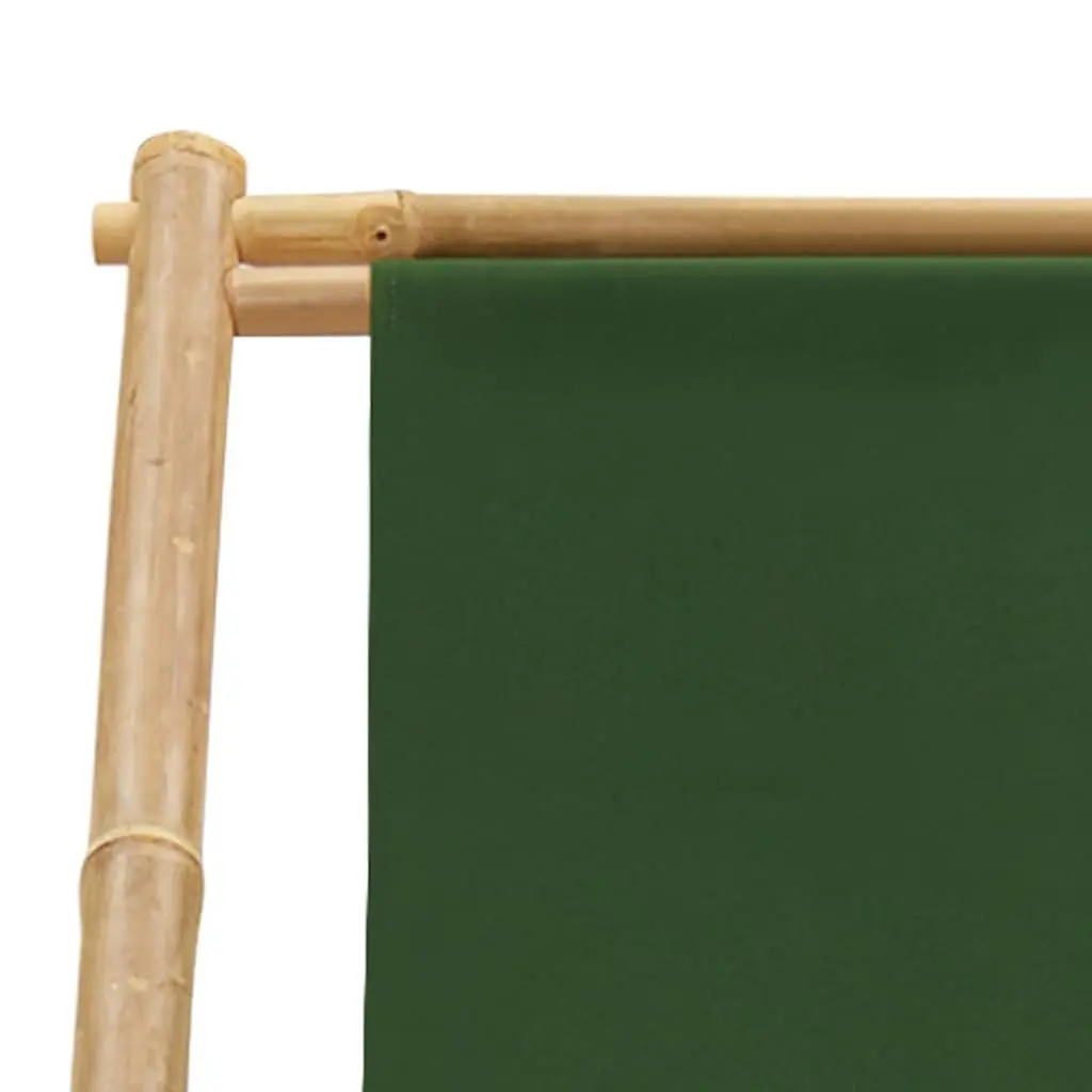 Bamboo and Canvas Green Deck Chair with 4-Position Adjustability