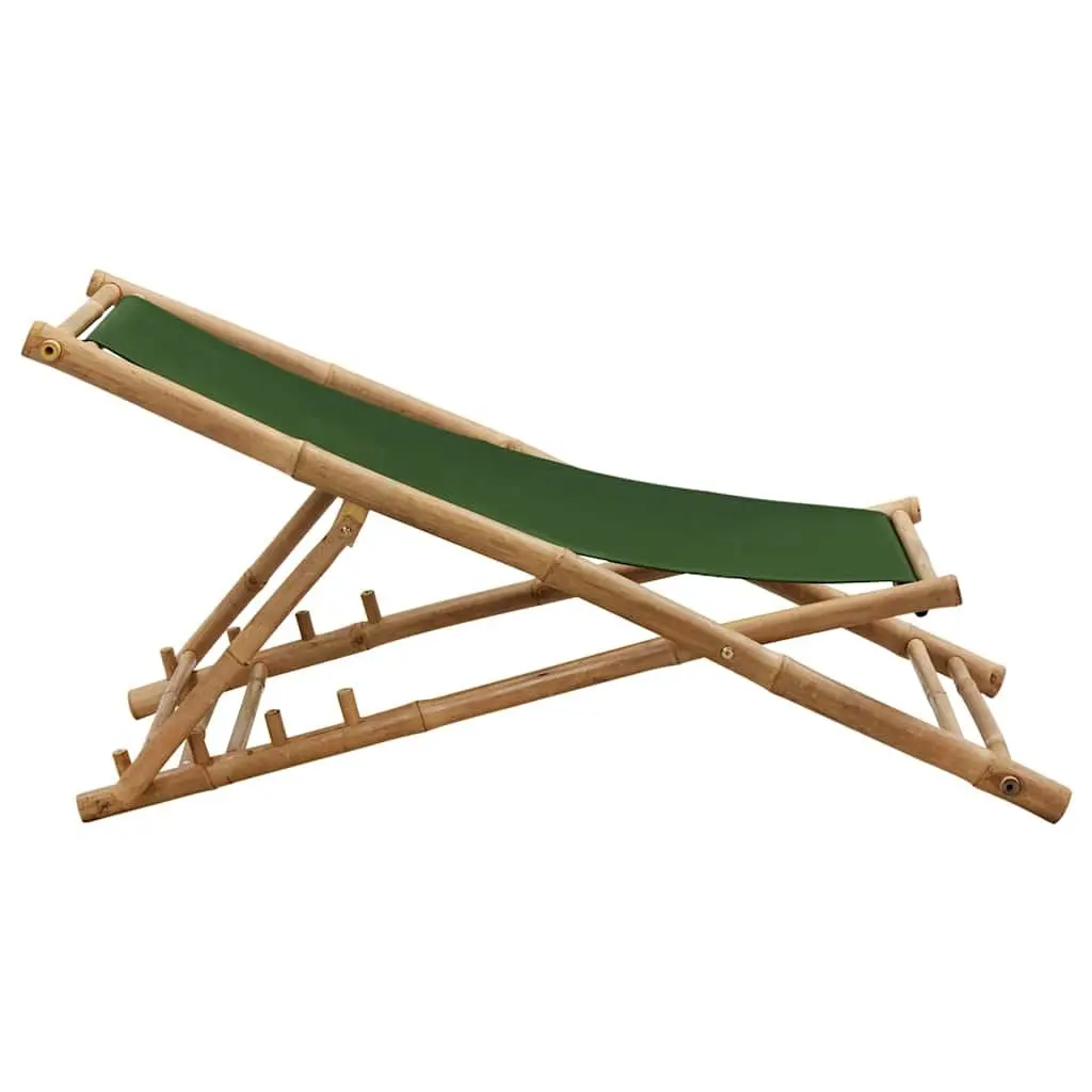 Bamboo and Canvas Green Deck Chair with 4-Position Adjustability
