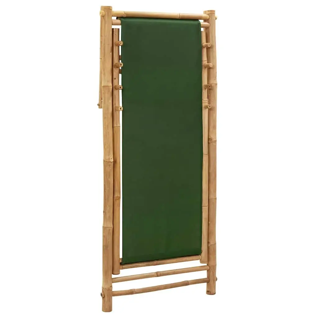 Bamboo and Canvas Green Deck Chair with 4-Position Adjustability