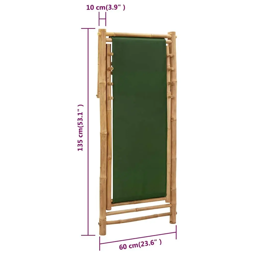 Bamboo and Canvas Green Deck Chair with 4-Position Adjustability