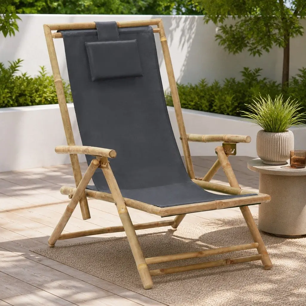 Bamboo Frame Folding Outdoor Reclining Chair