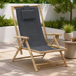 Sturdy Bamboo Frame Folding Outdoor Reclining Chair