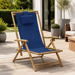 Blue Bamboo Folding Reclining Chair for Outdoor Relaxation