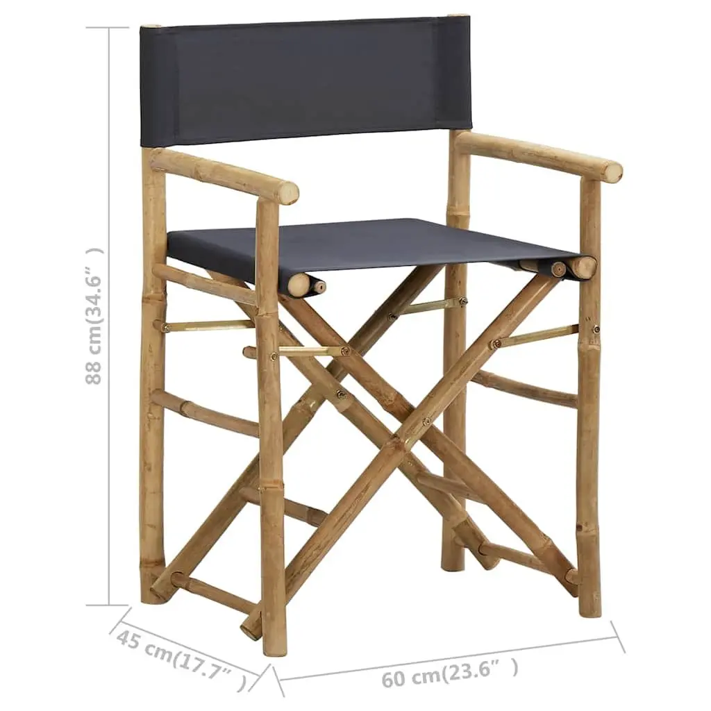 Folding Director's Chairs 2 pcs Grey Bamboo Garden Outdoor Seating Patio