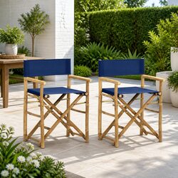 Blue Outdoor Bamboo Folding Director's Chairs - 2 Pack