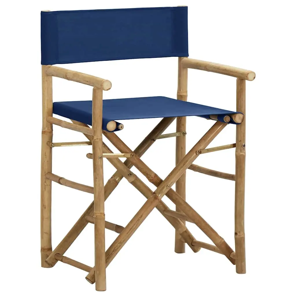 Folding Director's Chairs 2 pcs Blue Outdoor Garden Seating Bamboo Fabric Patio