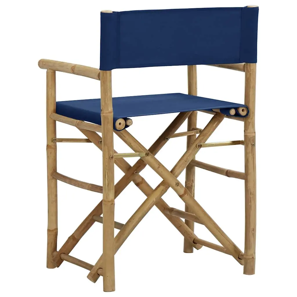 Folding Director's Chairs 2 pcs Blue Outdoor Garden Seating Bamboo Fabric Patio