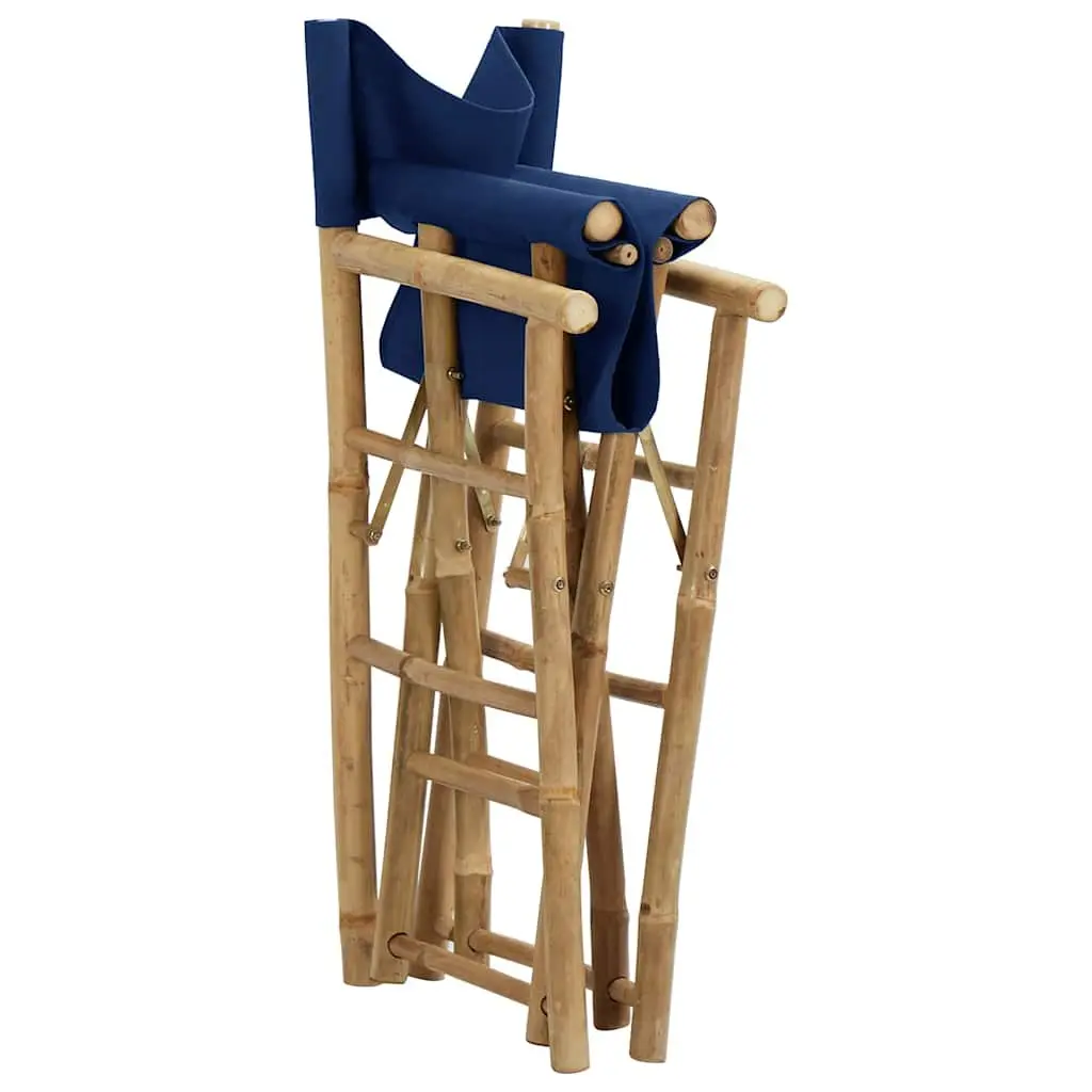 Folding Director's Chairs 2 pcs Blue Outdoor Garden Seating Bamboo Fabric Patio