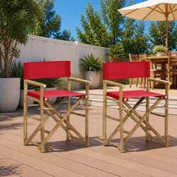 Red Bamboo Folding Director's Chairs Set of 2 for Outdoor