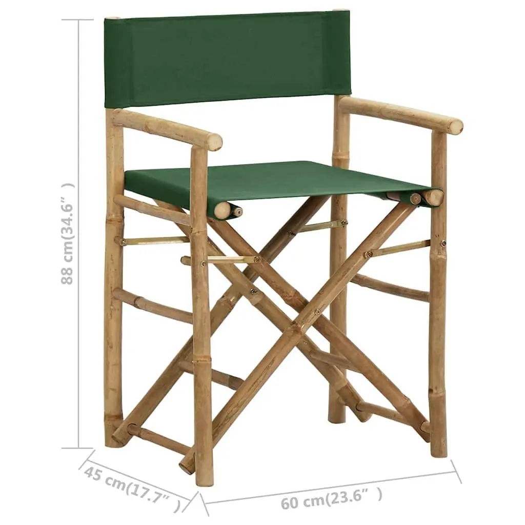 Folding Director's Chairs Bamboo Green 2 Piece Outdoor Garden Patio Seating