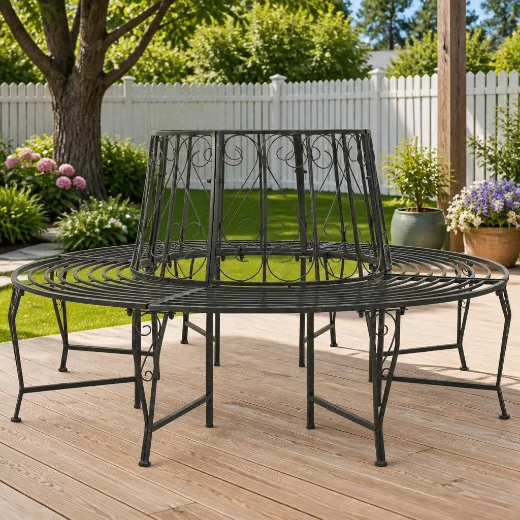 Grey Steel Circular Tree Bench 160cm