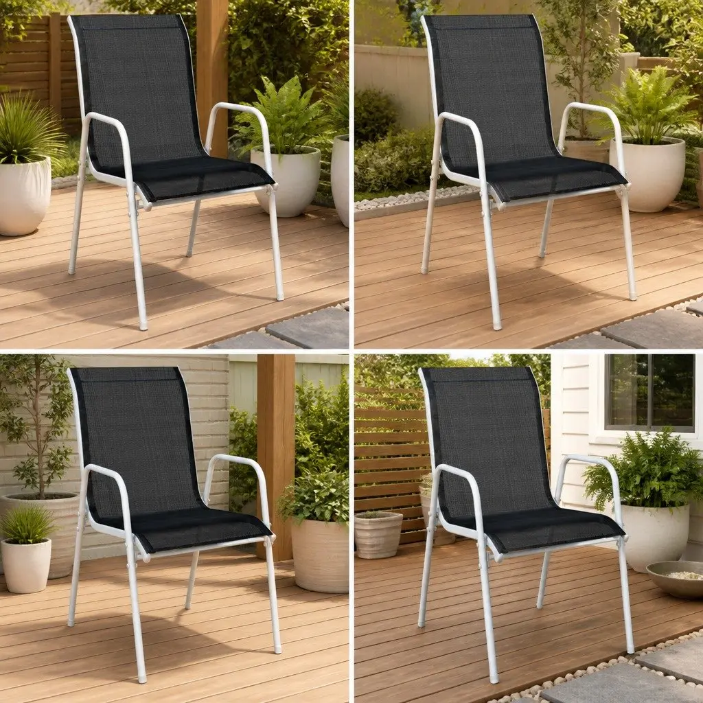 Set of 4 Stackable Outdoor Armchairs in Black