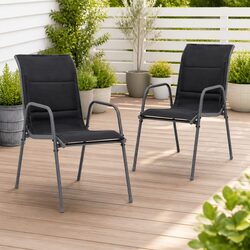 Durable Stackable Outdoor Chairs - 2 pcs Black Set
