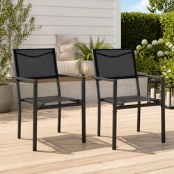 Durable Black Steel Textilene Outdoor Garden Chairs 2-Pack