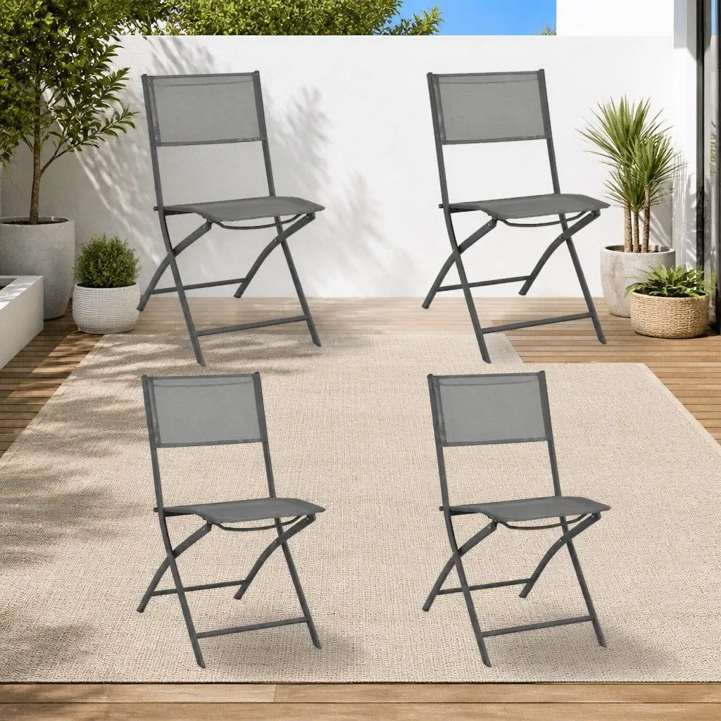Folding Outdoor Chairs Steel Frame Textilene 4 Piece Grey Garden Patio