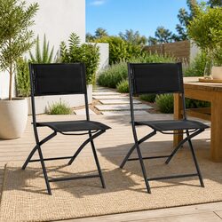 Black Folding Outdoor Chairs 2pcs for Garden Seating