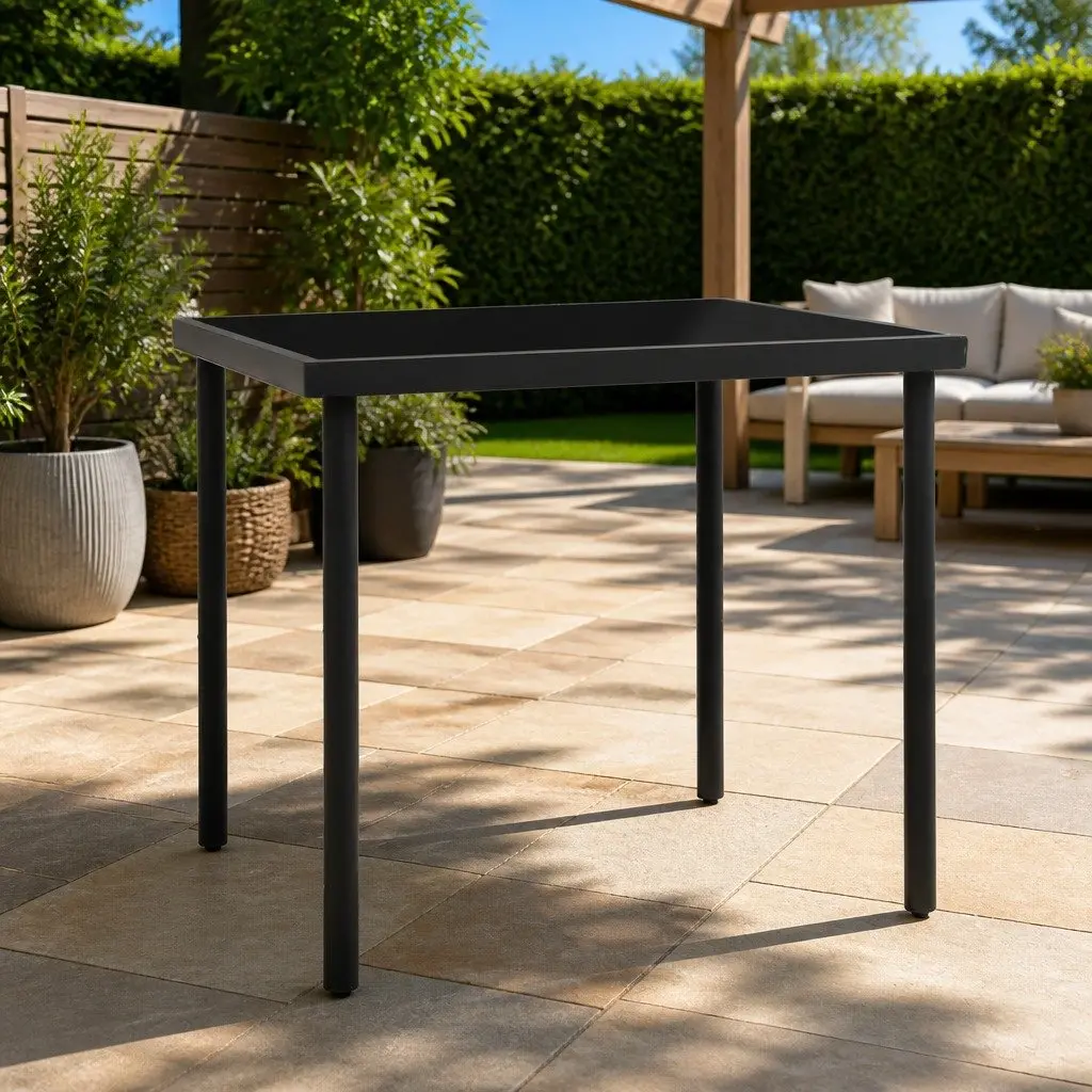 Outdoor Dining Table Glass Top Steel Legs Anthracite Square 80 x 80 x 72 cm