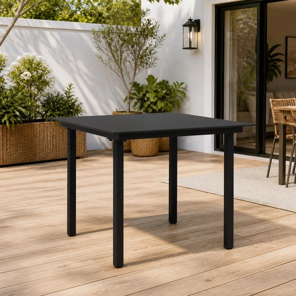 Black Outdoor Dining Table with Glass Top