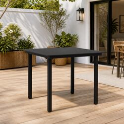 Stylish Black Outdoor Dining Table with Glass Top