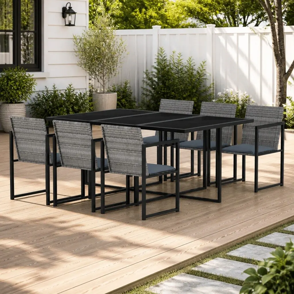 7-Piece Grey Outdoor Dining Set with Cushions