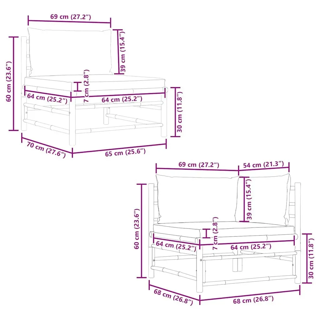 2 Piece Garden Lounge Set Cream White Cushions Outdoor Patio Sofa Bamboo Seating