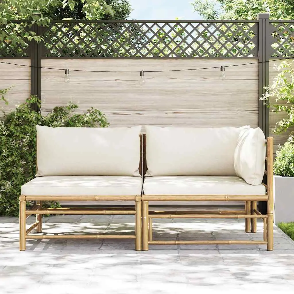 2 Piece Garden Lounge Set Cream White Cushions Outdoor Patio Sofa Bamboo Seating