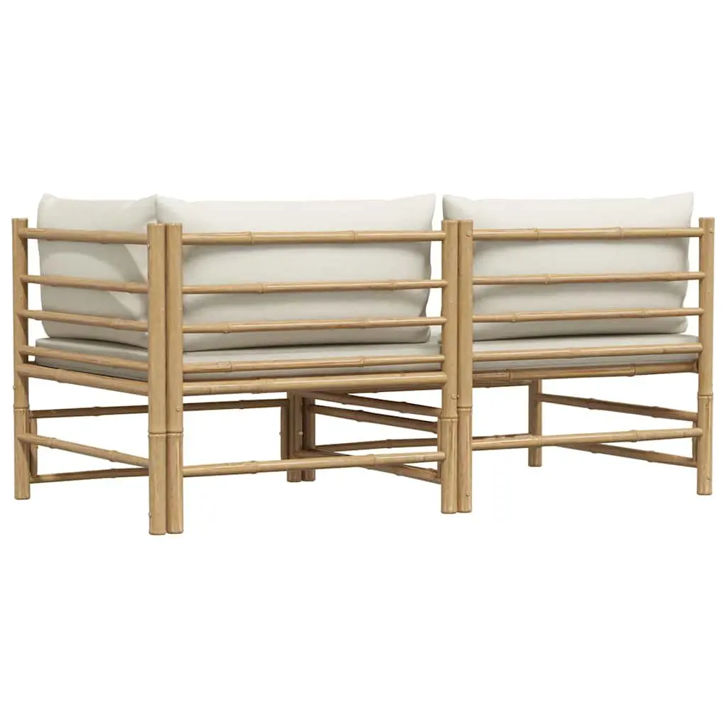 2 Piece Garden Lounge Set Cream White Cushions Outdoor Patio Sofa Bamboo Seating