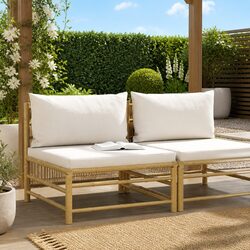 Garden Middle Sofa Modular Outdoor Seating Bamboo Frame Cream Cushions Patio