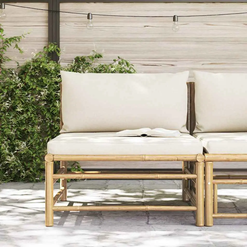 Garden Middle Sofa Bamboo Frame Cream Cushions Modular Outdoor Seating