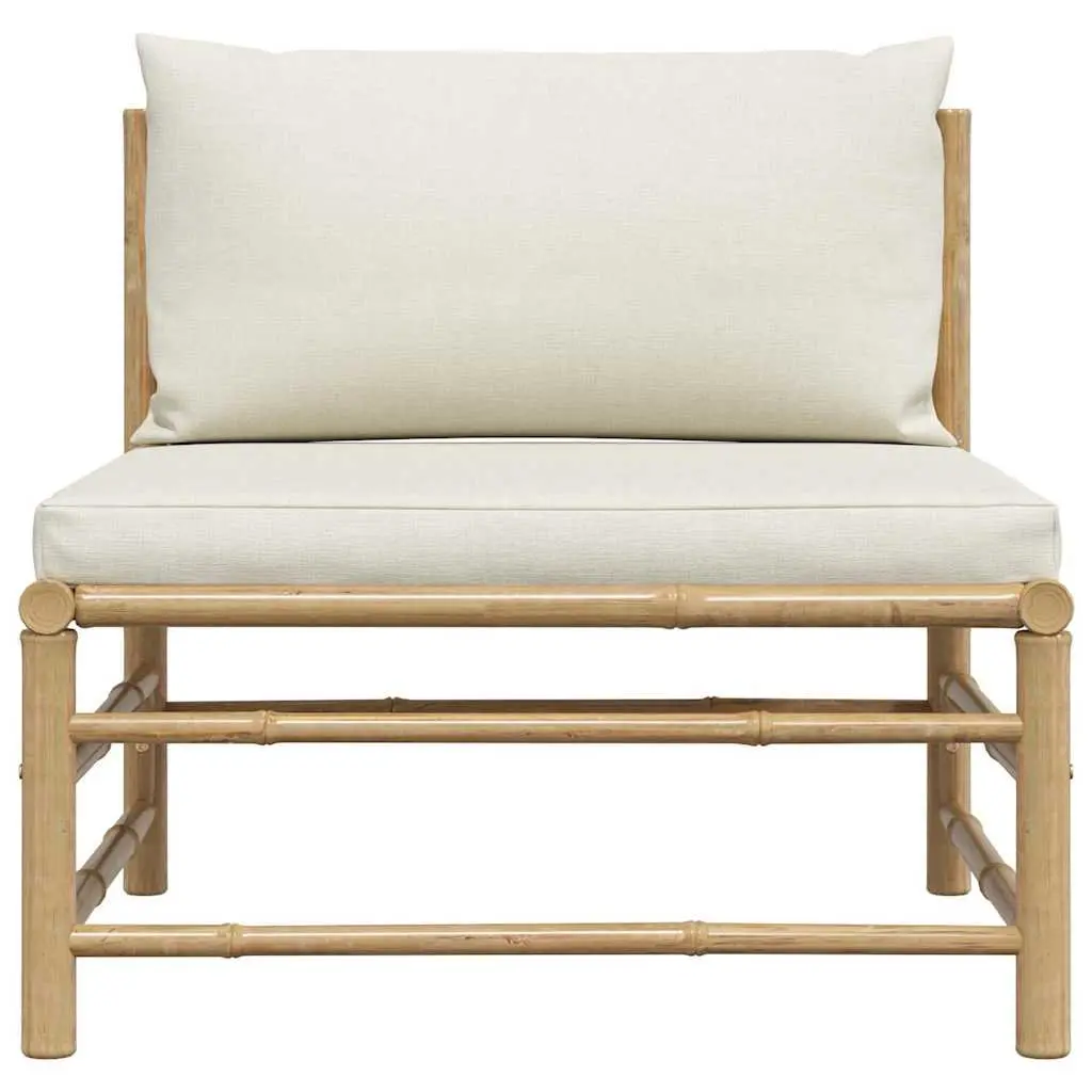 Garden Middle Sofa Bamboo Frame Cream Cushions Modular Outdoor Seating