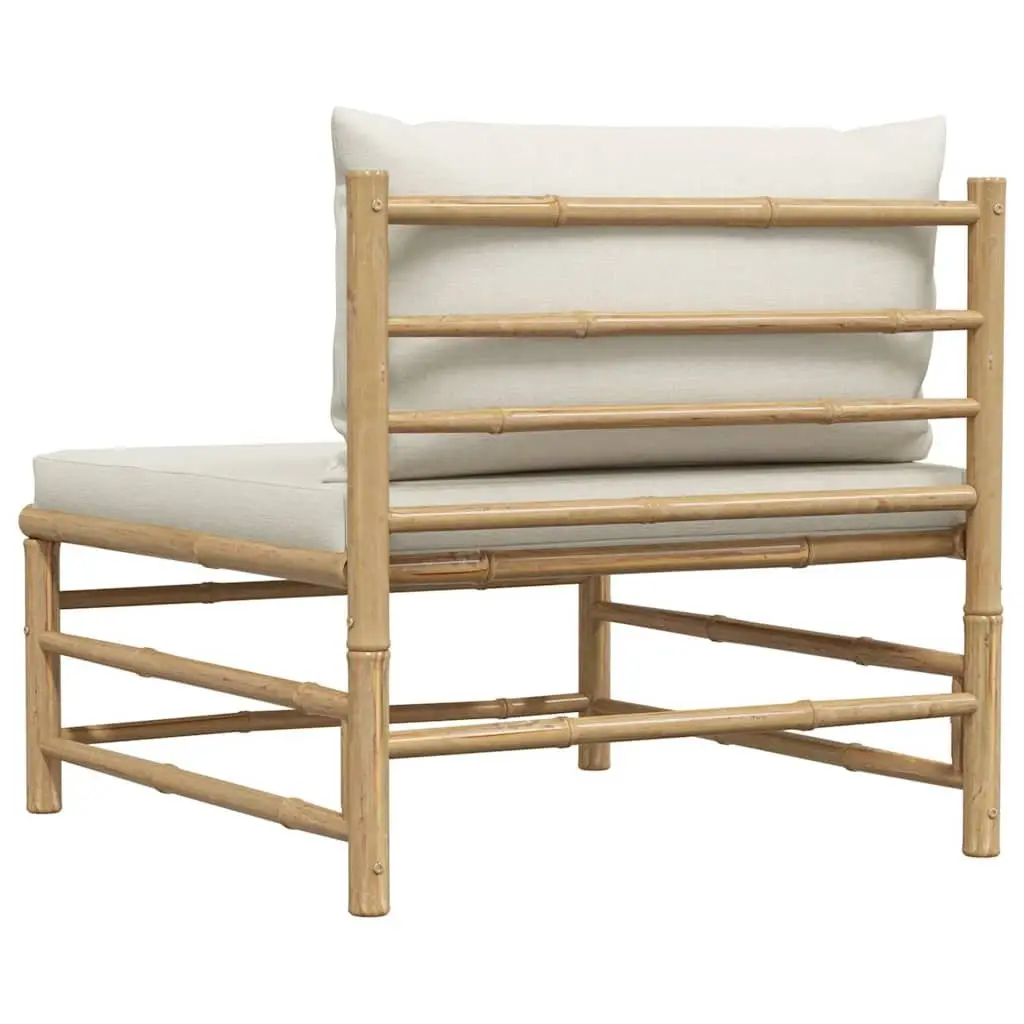 Garden Middle Sofa Bamboo Frame Cream Cushions Modular Outdoor Seating