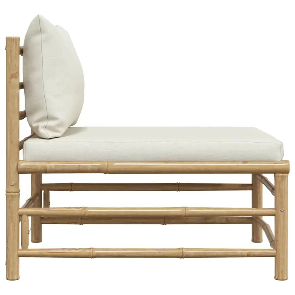 Garden Middle Sofa Bamboo Frame Cream Cushions Modular Outdoor Seating