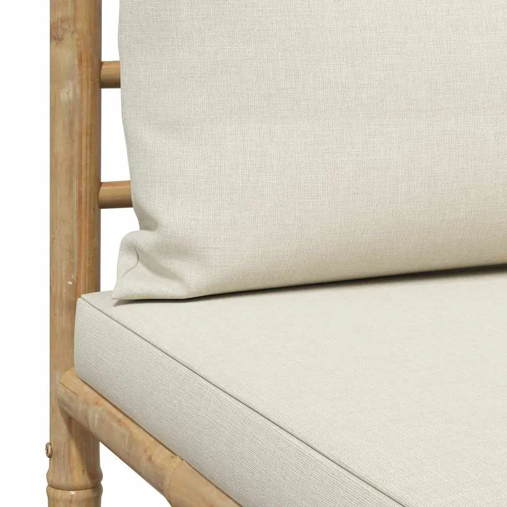 Garden Middle Sofa Bamboo Frame Cream Cushions Modular Outdoor Seating