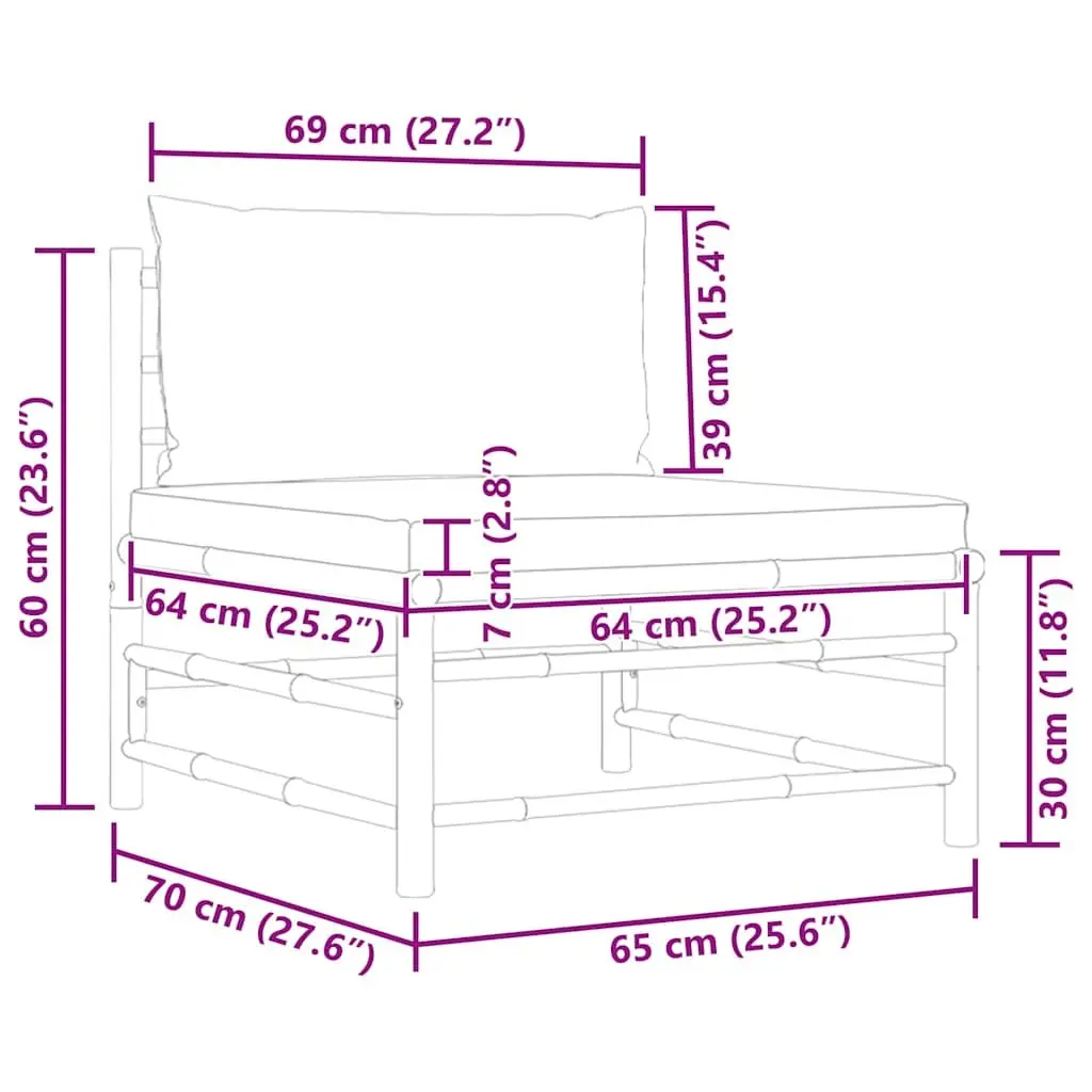 Garden Middle Sofa Bamboo Frame Cream Cushions Modular Outdoor Seating