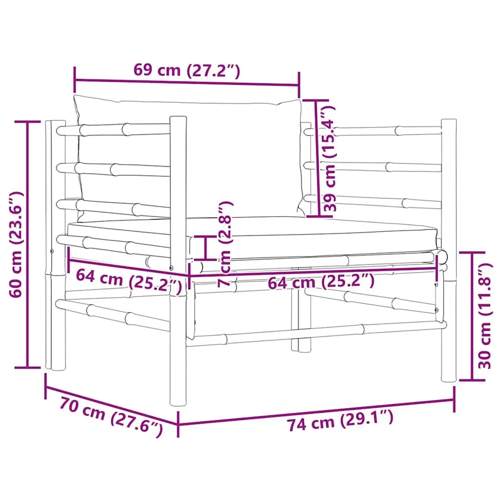 Modular Sectional Garden Sofa with Bamboo Frame