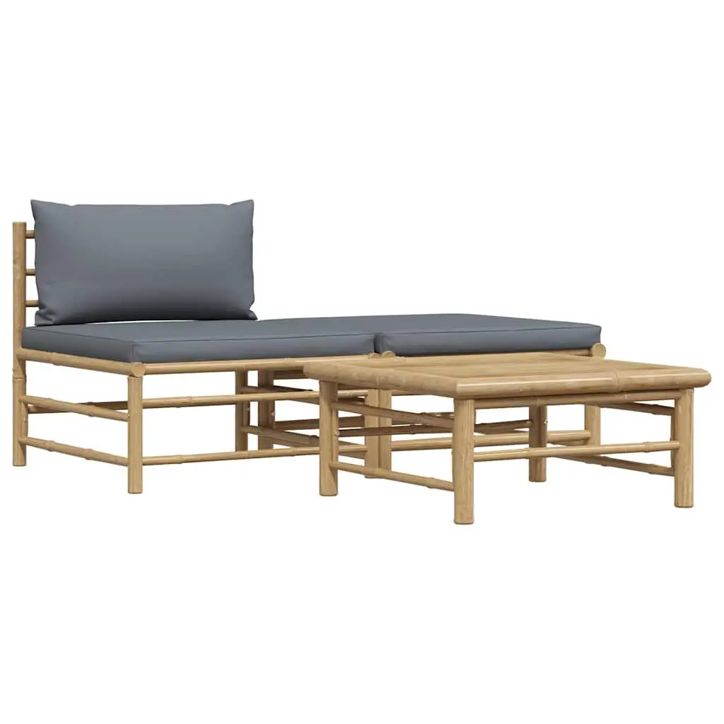 Bamboo Sectional Sofa Garden Lounge Set with Grey Cushions