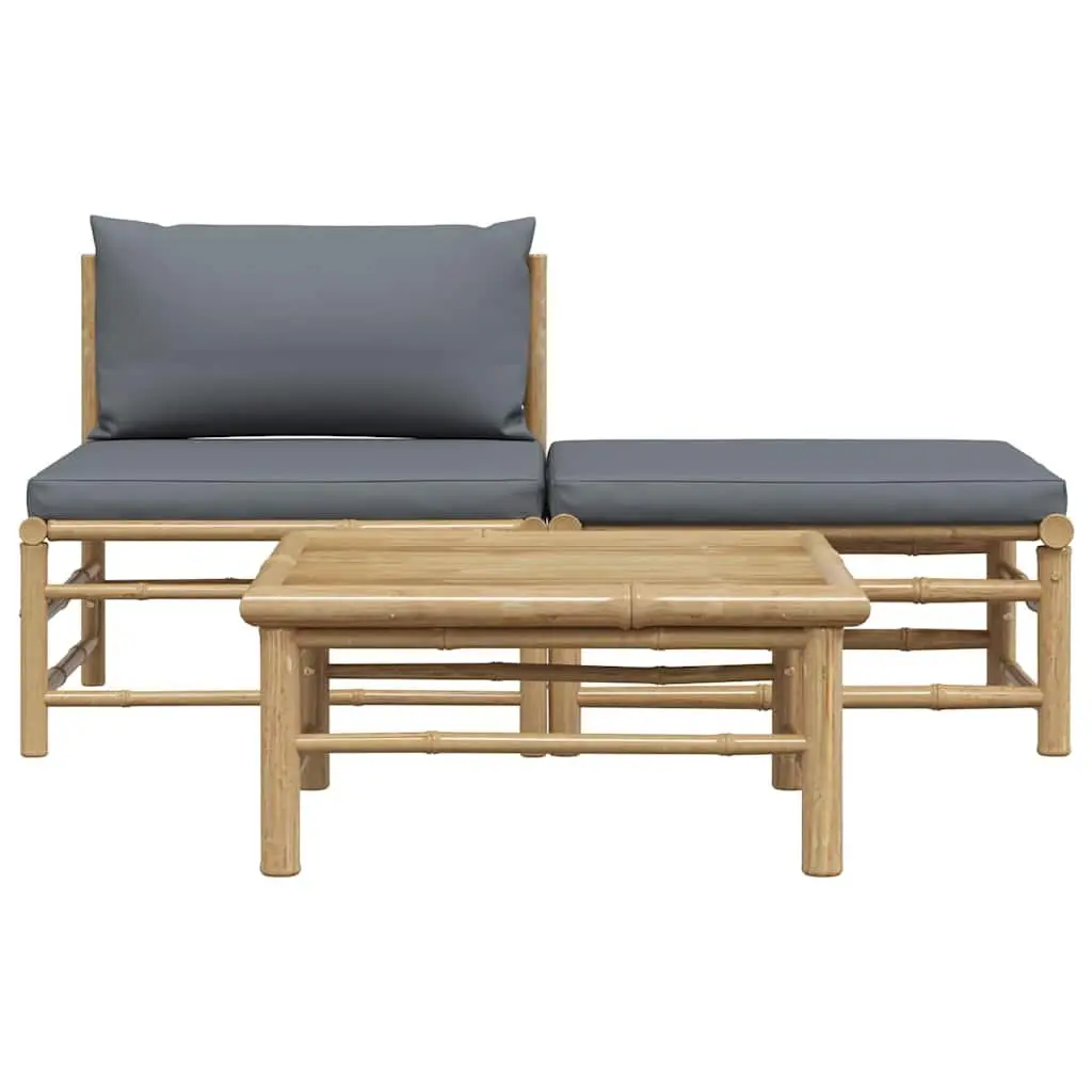Bamboo Sectional Sofa Garden Lounge Set with Grey Cushions