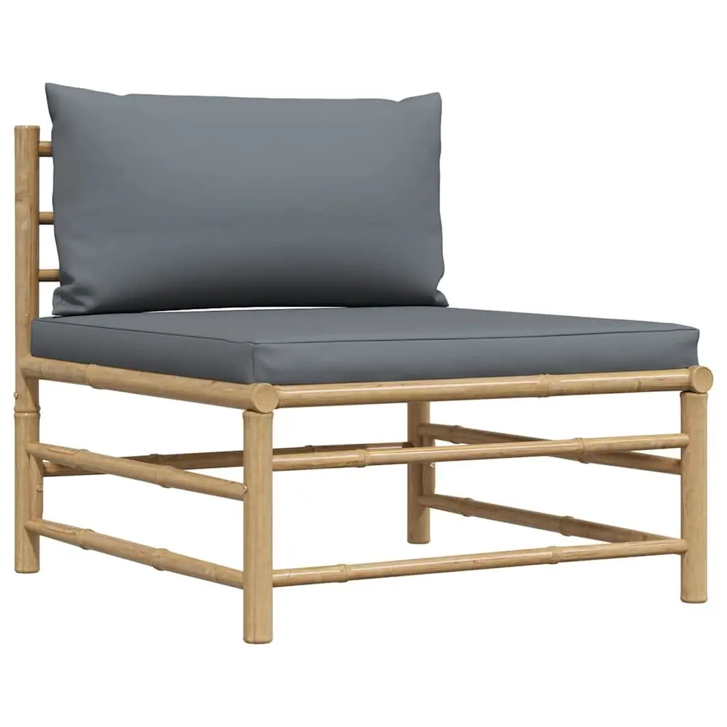 Bamboo Sectional Sofa Garden Lounge Set with Grey Cushions