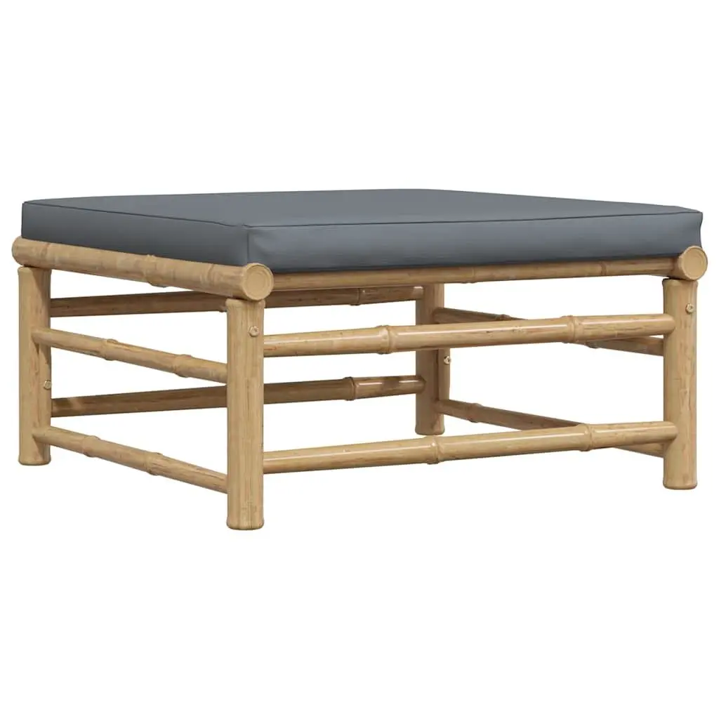 Bamboo Sectional Sofa Garden Lounge Set with Grey Cushions