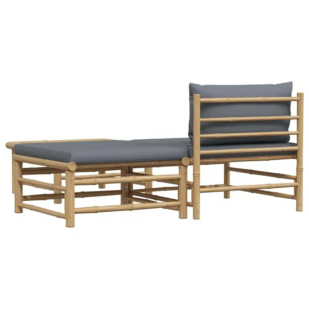 Bamboo Sectional Sofa Garden Lounge Set with Grey Cushions
