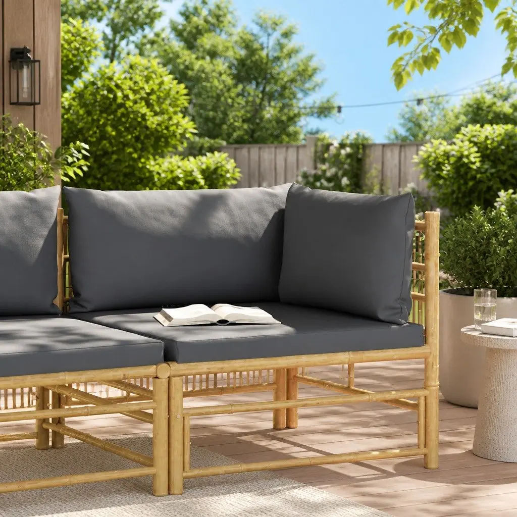 Bamboo Garden Corner Sofa with Grey Cushions